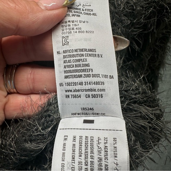 Abercrombie & Fitch Sweater Small Crop Silver Green Fuzzy Crew Fall Trend - Picture 8 of 9